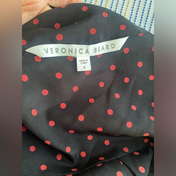 Veronica Beard Mini Dress Size 4 Linley Black And Red Polka Dot Long Sleeve Silk - Picture 13 of 14